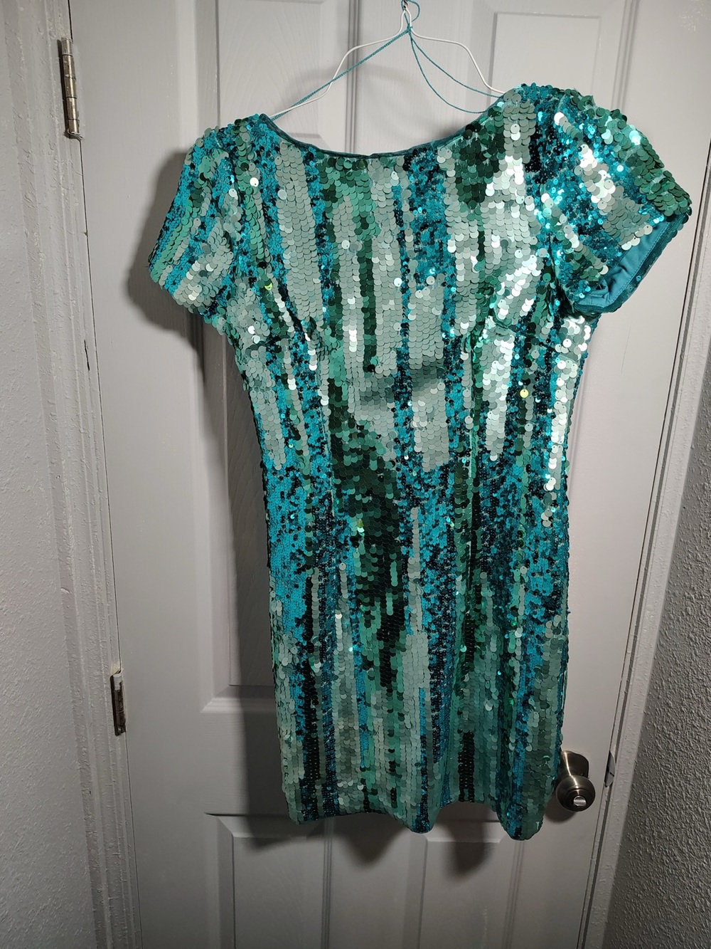 Teal Sequin Short Sleeve Party Dress